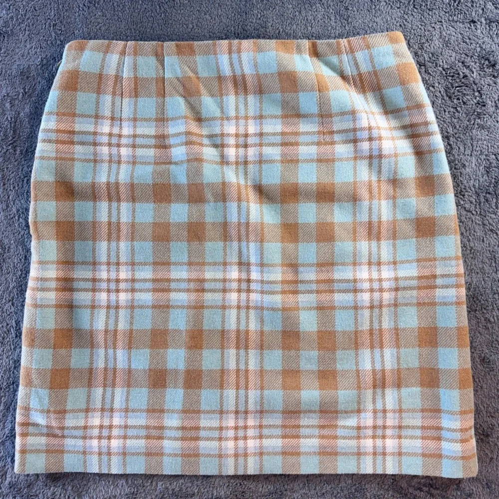 Talbots Petite Blue Tan Plaid Wool Blend‎ Mini Skirt 6P JO3069 Check Preppy